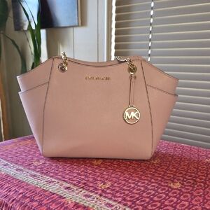 Michael Kors Blush Pink Gold Chain Tote | Feminine Designer Shoulder Bag